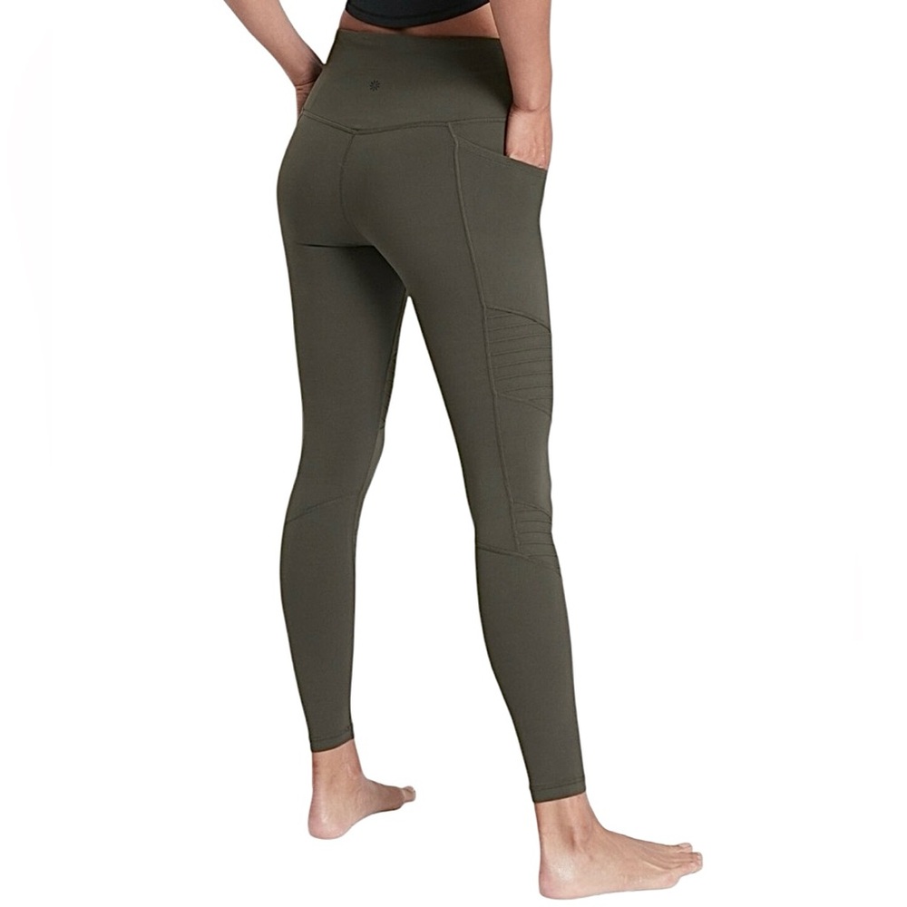 Athleta Inclination Green Moto Ribbed High Rise 28” Ankle Leggings Size Small
